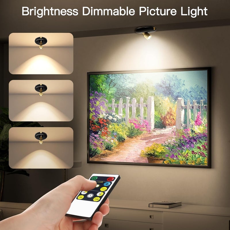 Arixinks Indoor Plant Spotlight Battery Operated,Picture Light with Remote,Wall Painting Uplight,Wireless Dimmable Timer ,Spot Light for Plants Trees Pictures Display Painting Art Frame Gallery Portrait - Image 2